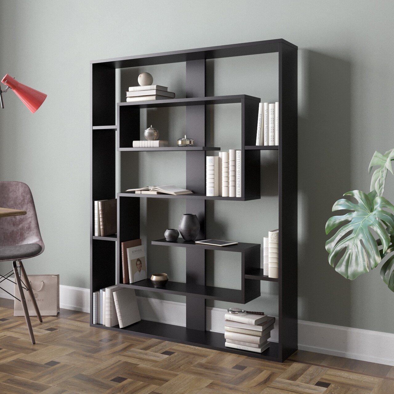 Biblioteca, Zena Home, Esteban 875ZNA3649, 120 x 156 x 22 cm, pal melaminat, negru - imagine 5